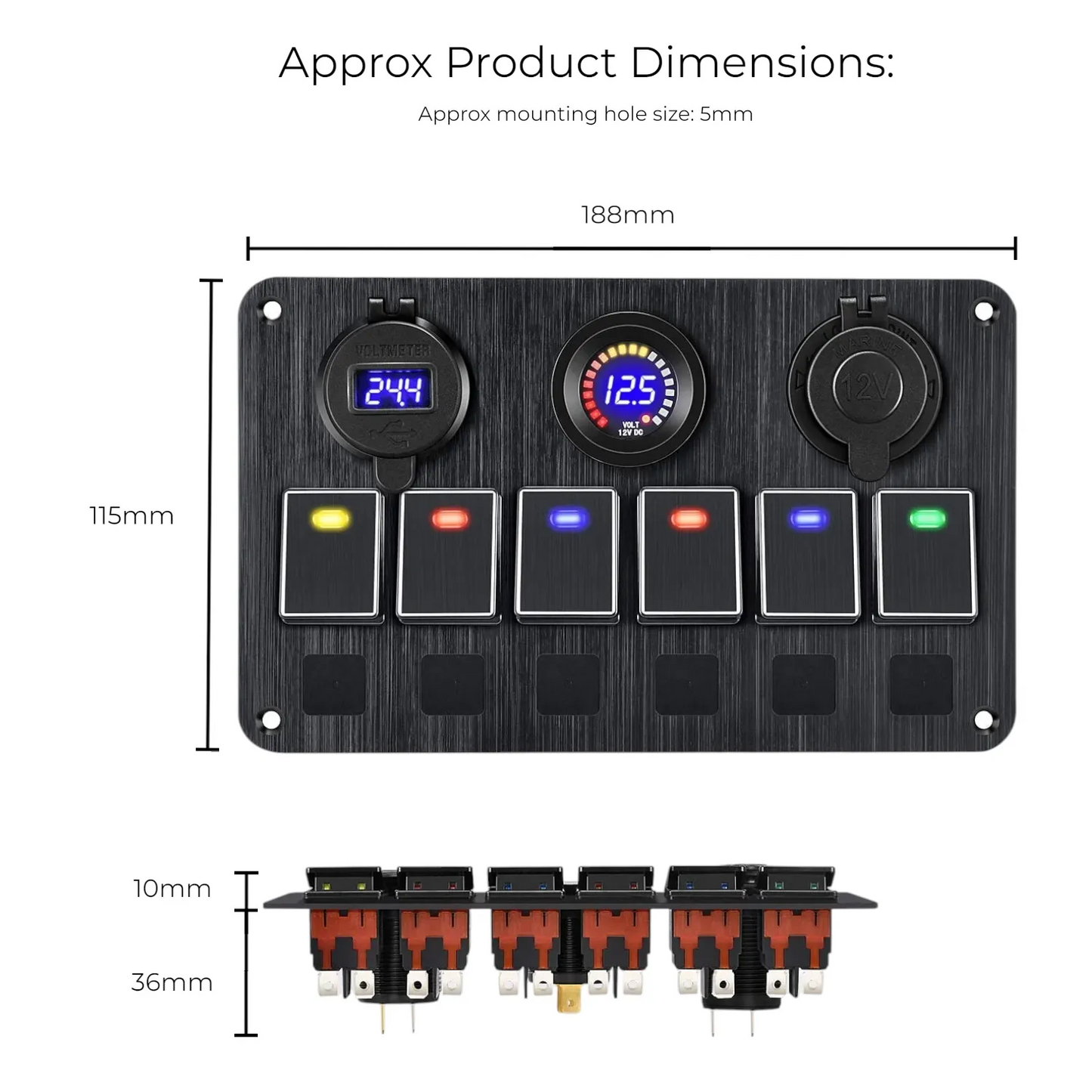 aluminum 6 way rocker switch panel for off grid 12v systems