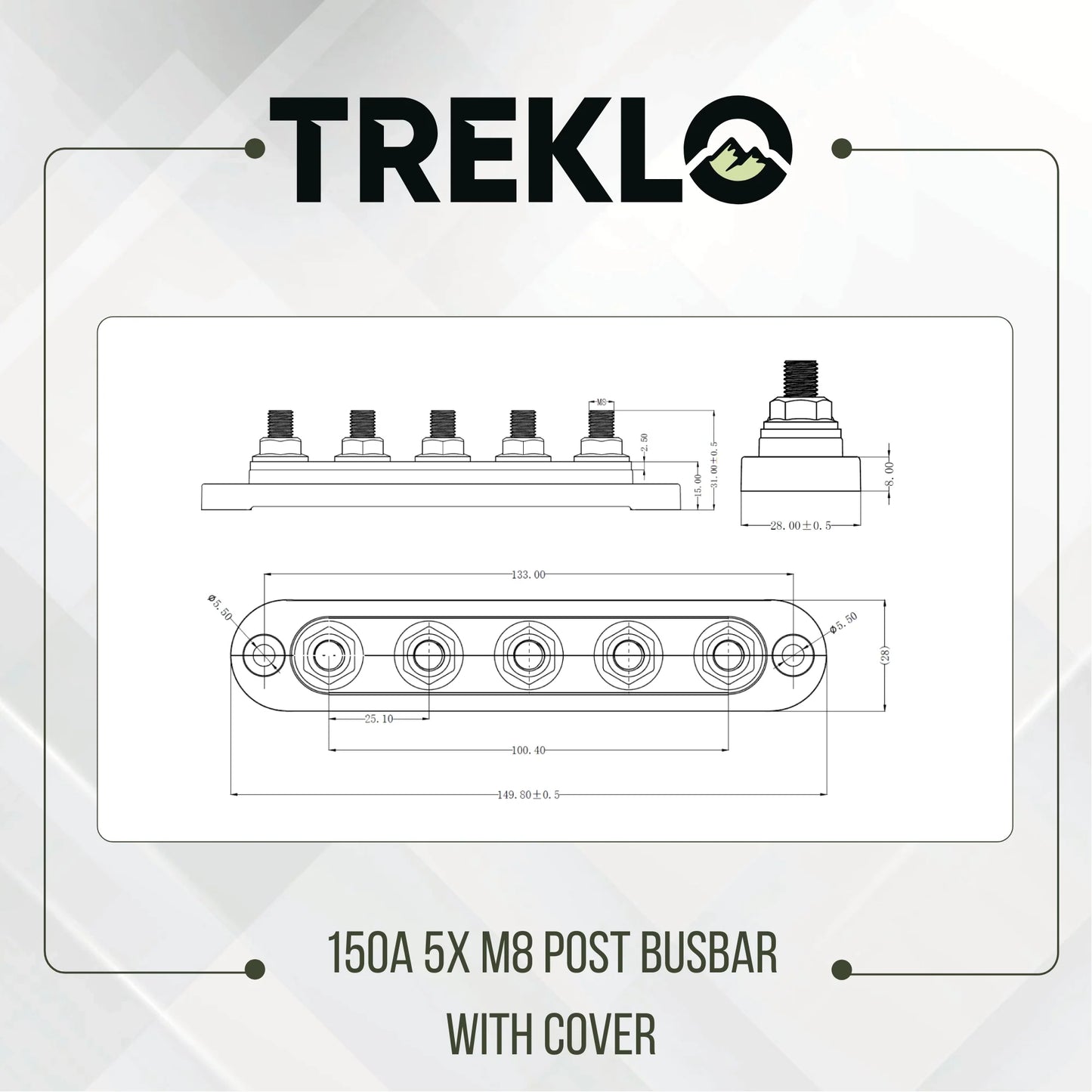 heavy duty treklo 150a m8 five post busbar ideal for caravan wiring