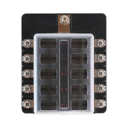 10 circuit blade fuse block with LED indicators and screw terminals