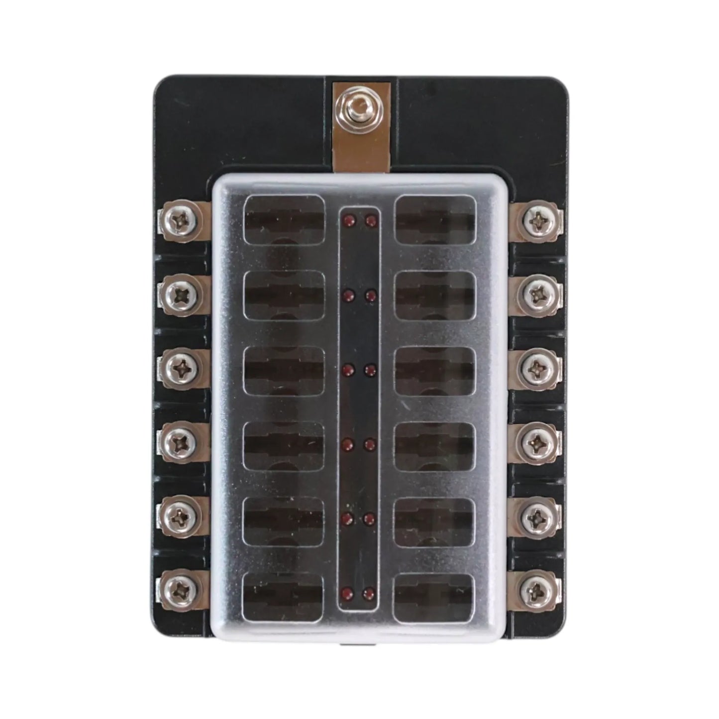 12 circuit blade fuse block with LED indicators and screw terminals