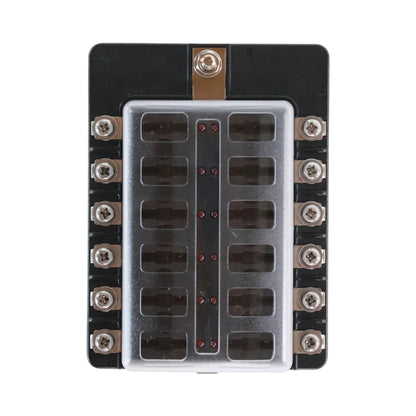 12 circuit blade fuse block with LED indicators and screw terminals