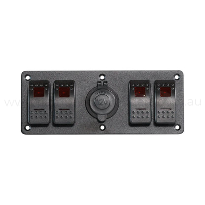 4 way dual led rocker switch panel with 12v outlet for rv accessory switching and charging