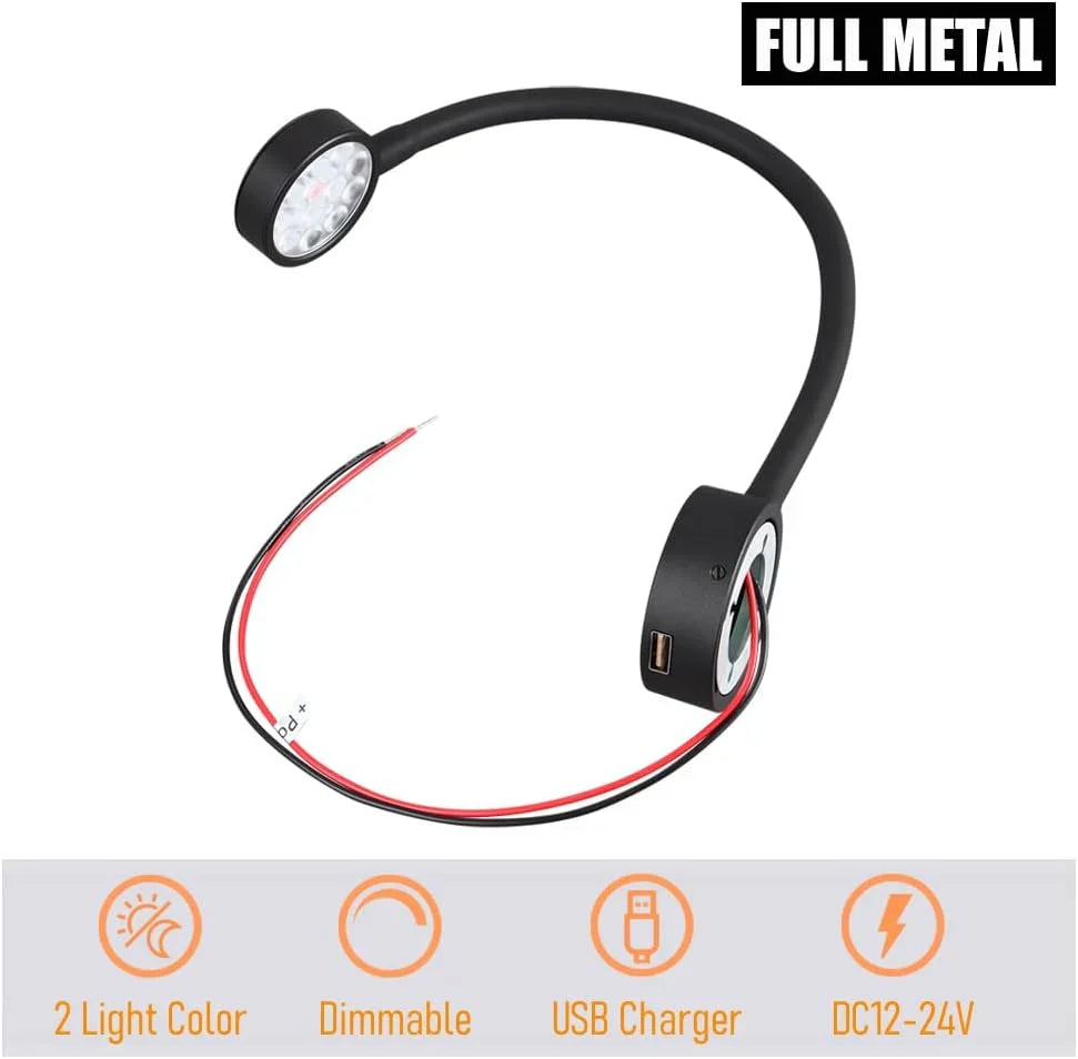 12v/24v reading lamp with flat flexible arm
