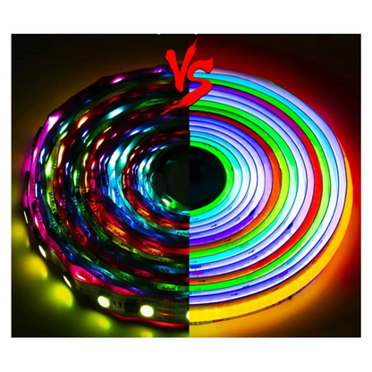 close-up of WS2812B dotless RGB LED strip glowing
