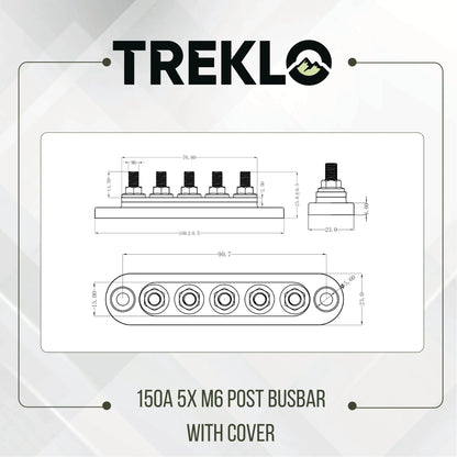 heavy duty treklo 150a m6 5 post busbar ideal for caravan electrical systems