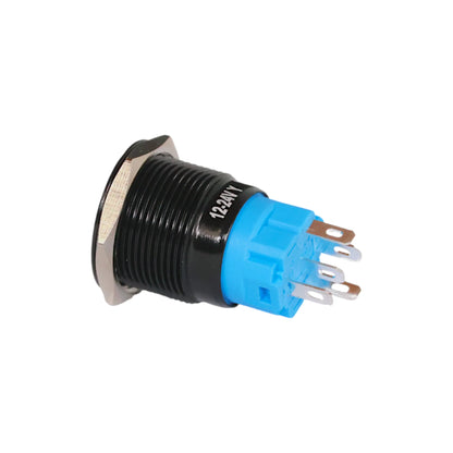 black anodised 19mm latching push button switch with yellow led for caravan electrical switch panels