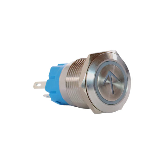 19mm up white push button switch with stainless steel finish for campervan 12v and 24v control panels