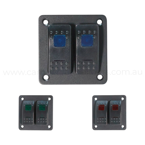2 way rocker switch panel with dual led illumination for campervan electrical control