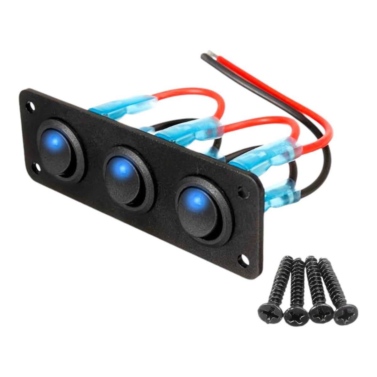 3 Switch Panel Blue LED – Triple 12V 20A Surface-Mount Switch – TREKLO ...