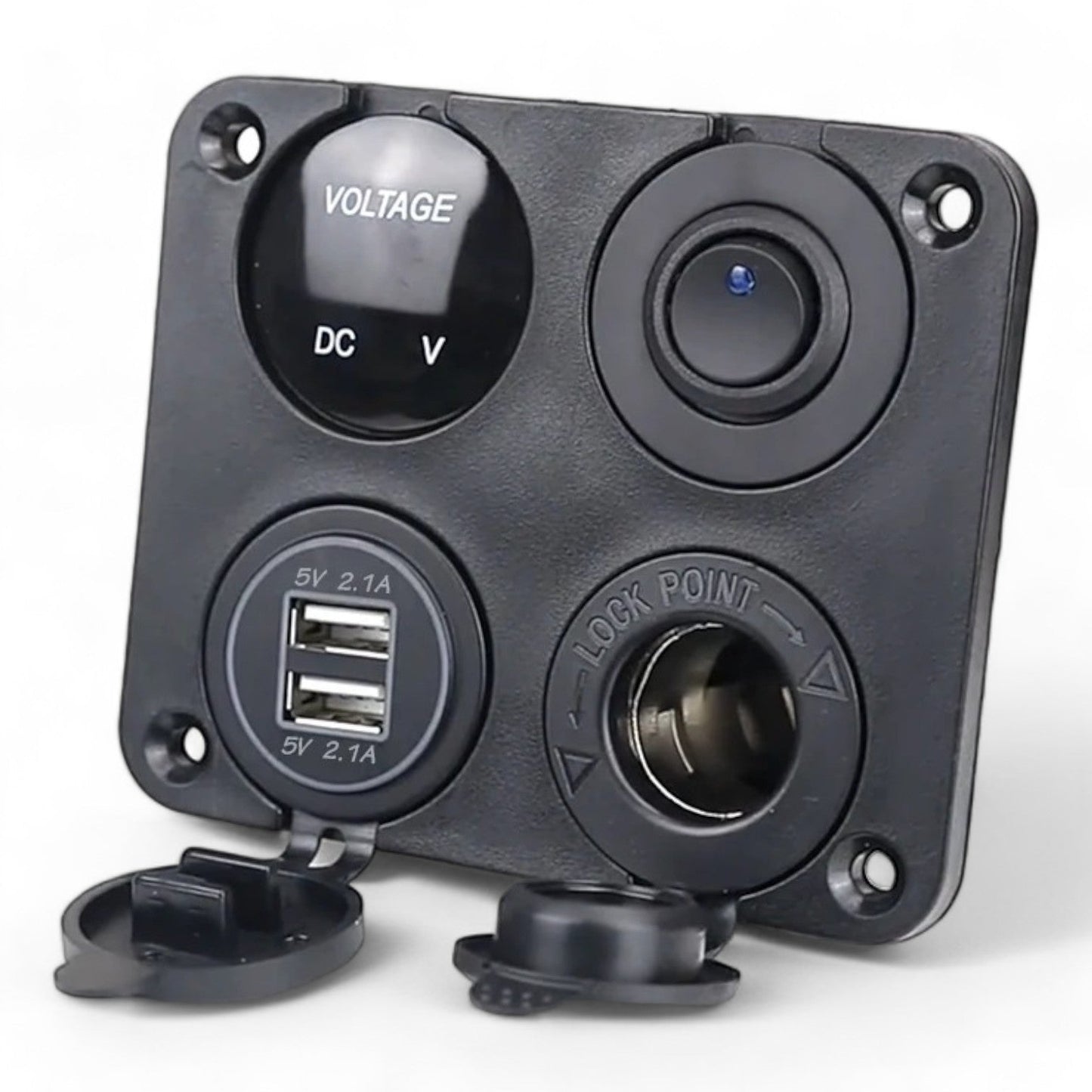 4 in 1 usb 12v socket voltmeter and switch square surface mount panel