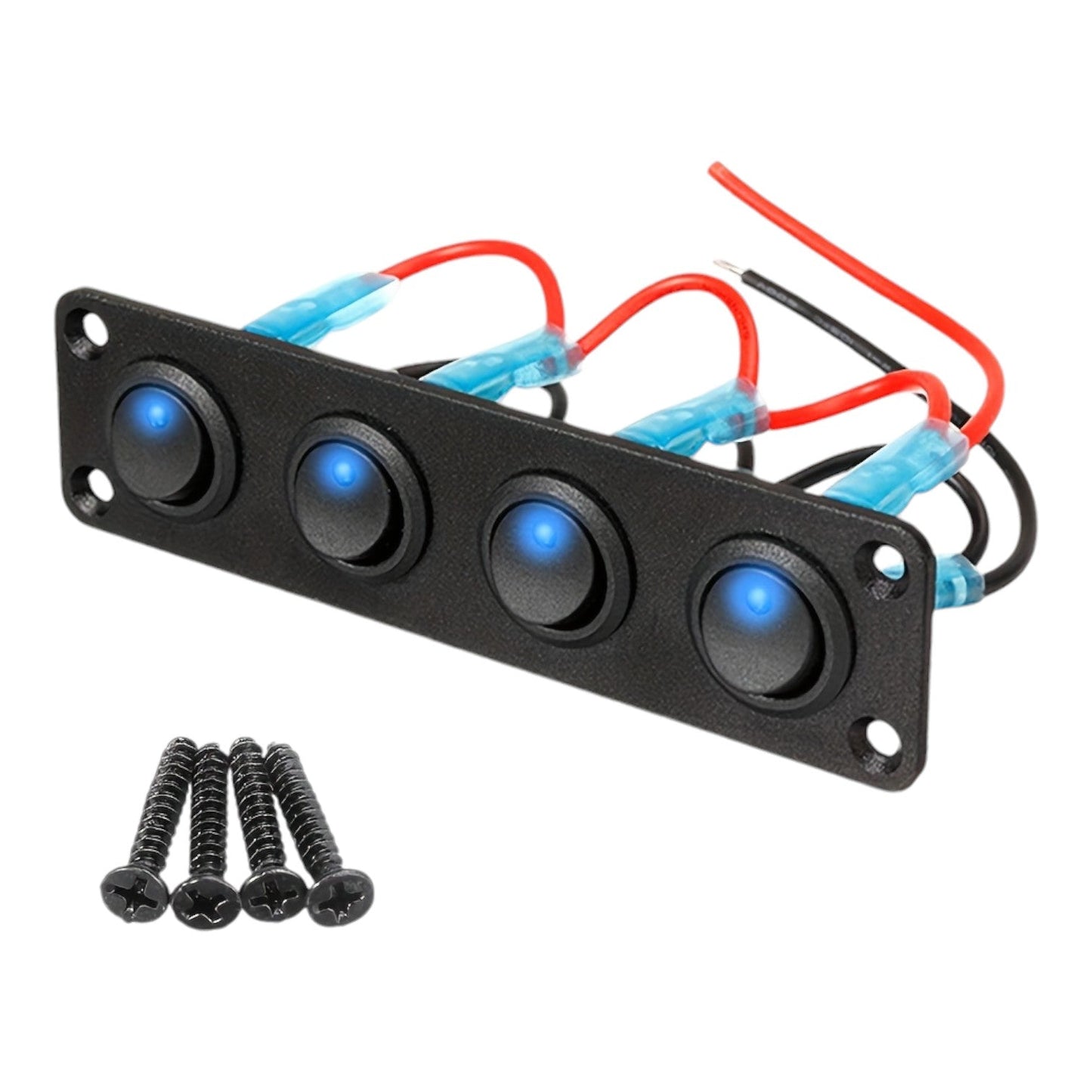 4 switch panel with blue led indicators for 12v systems