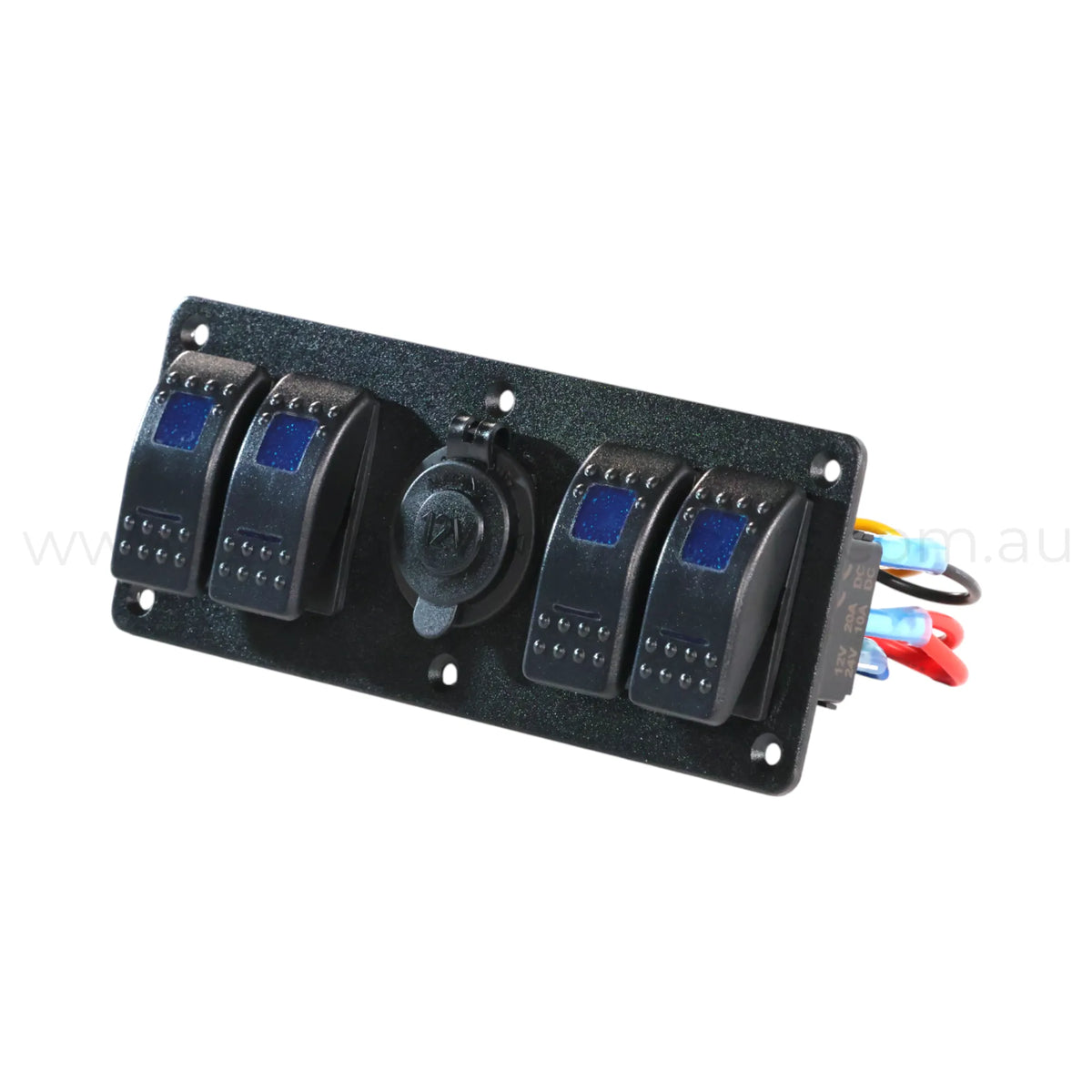 Four Way Rocker Switch 4 Way Rocker Switch Panel + 12v Socket Dual LED (Red, Green or Blue ...