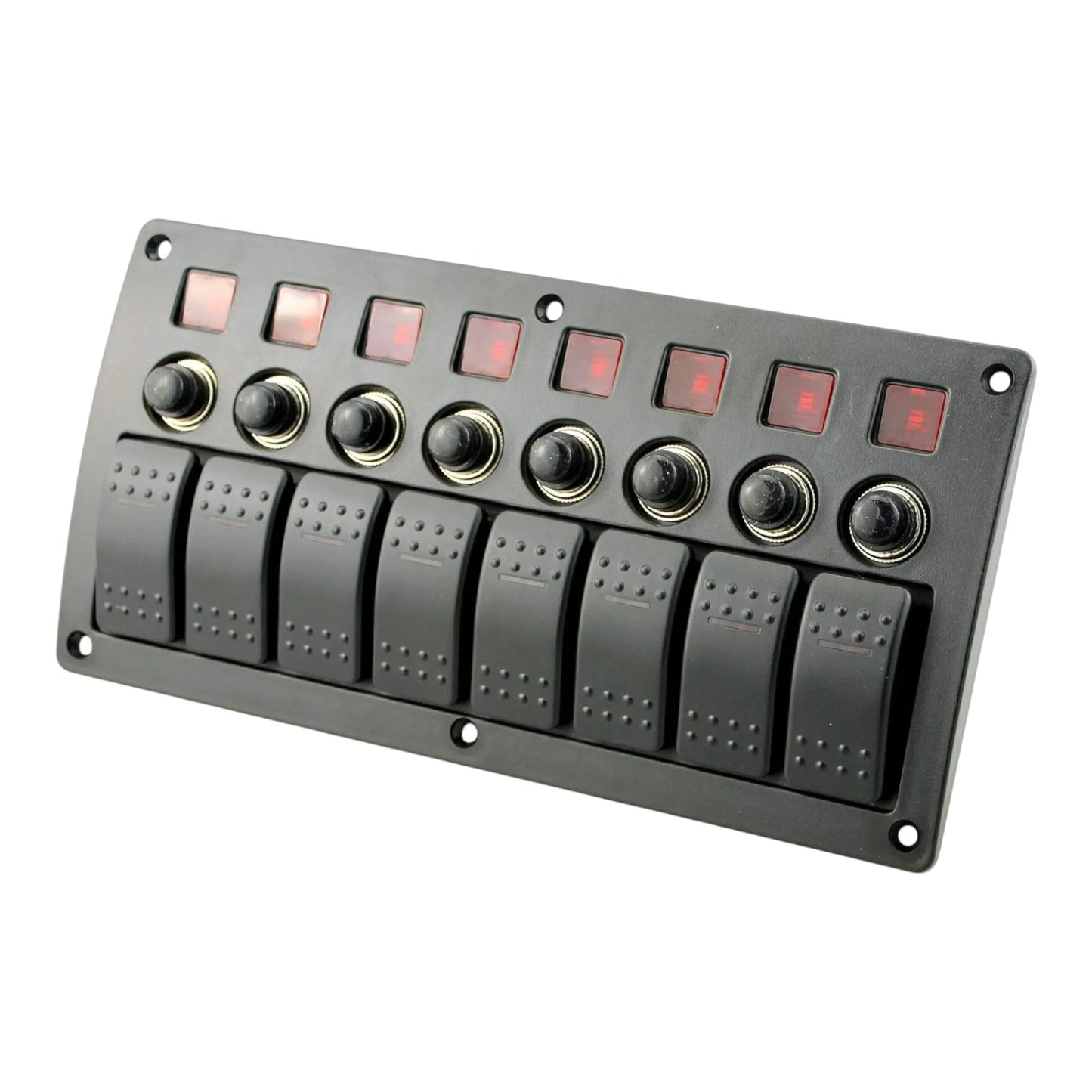 8 way rocker switch panel with circuit breakers and red led indicators