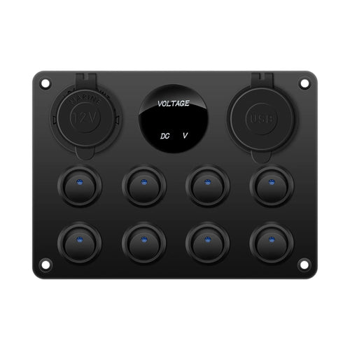 8 way rocker switch panel with dual usb ports and 12v socket