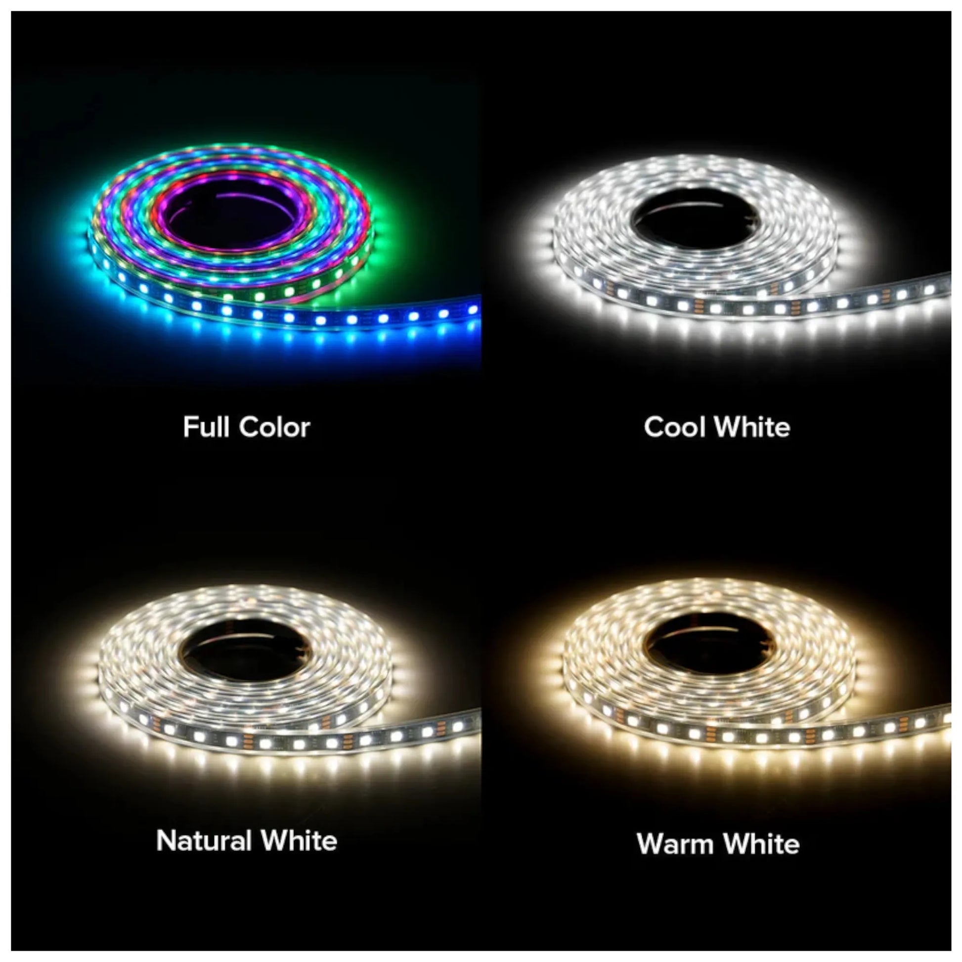 black PCB RGBW LED strip glowing cool white