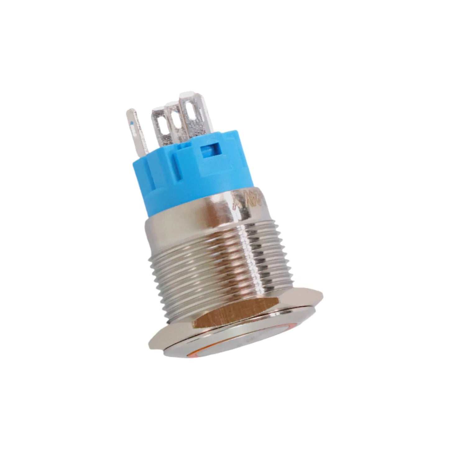 19mm LED Yellow Push Button Switch - Stainless Steel Finish - 12-24V