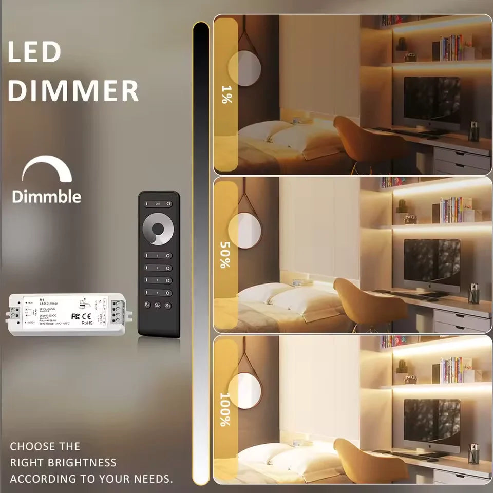 LED strip lit through V1 brightness controller