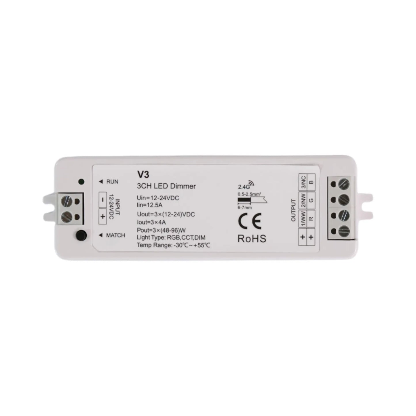 V3 LED controller with brightness, temp and mode dials on bench