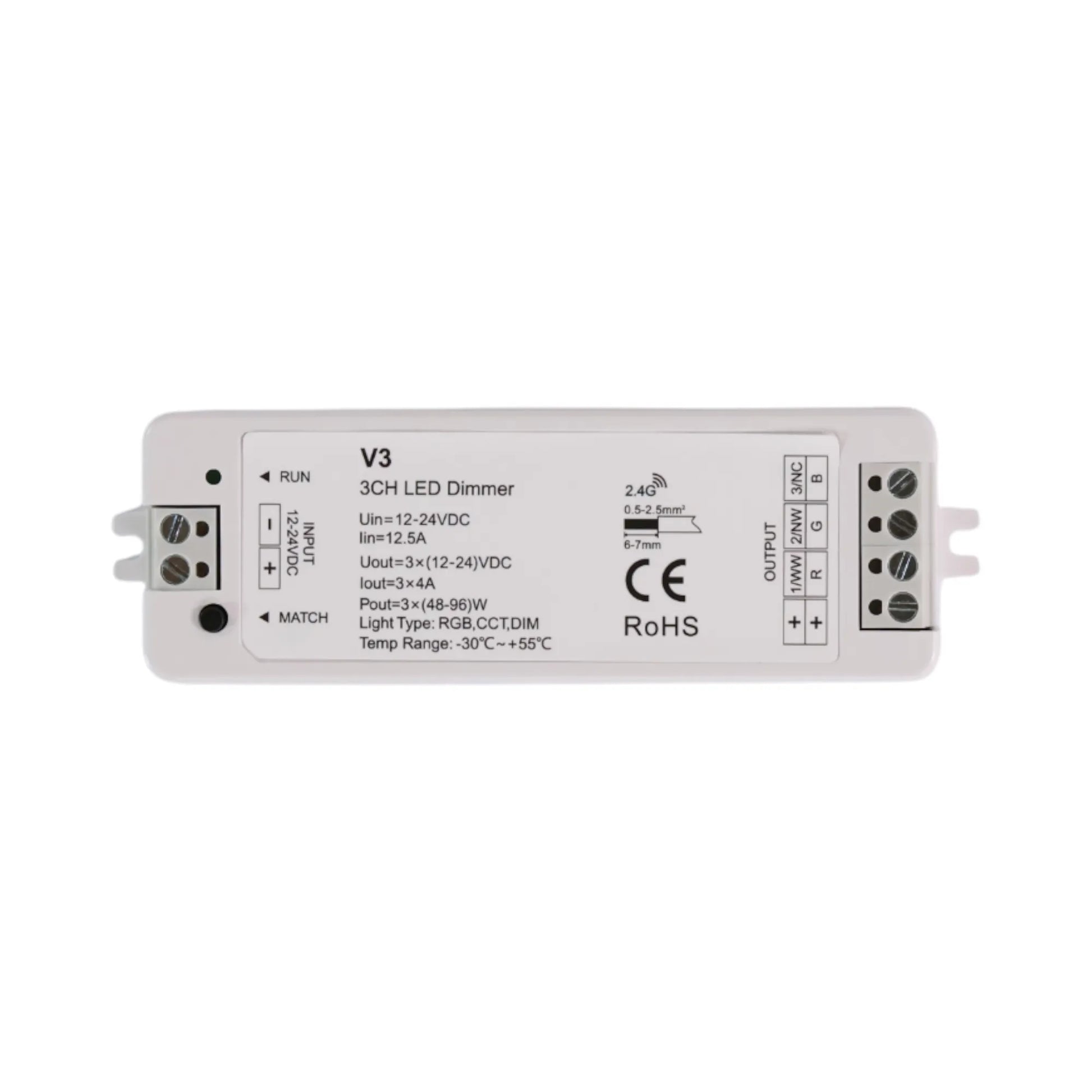 V3 LED controller with brightness, temp and mode dials on bench