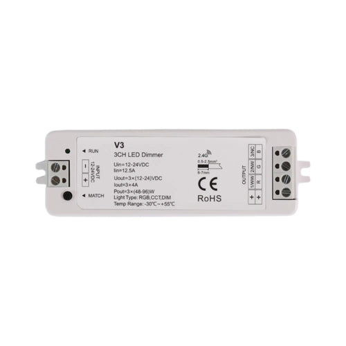 V3 LED controller with brightness, temp and mode dials on bench