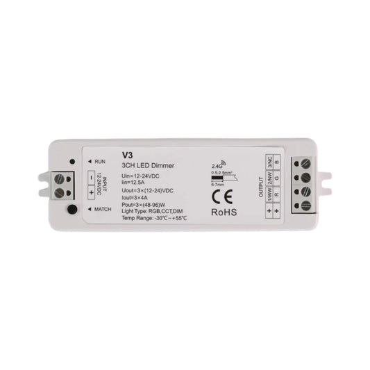 V3 LED controller with brightness, temp and mode dials on bench