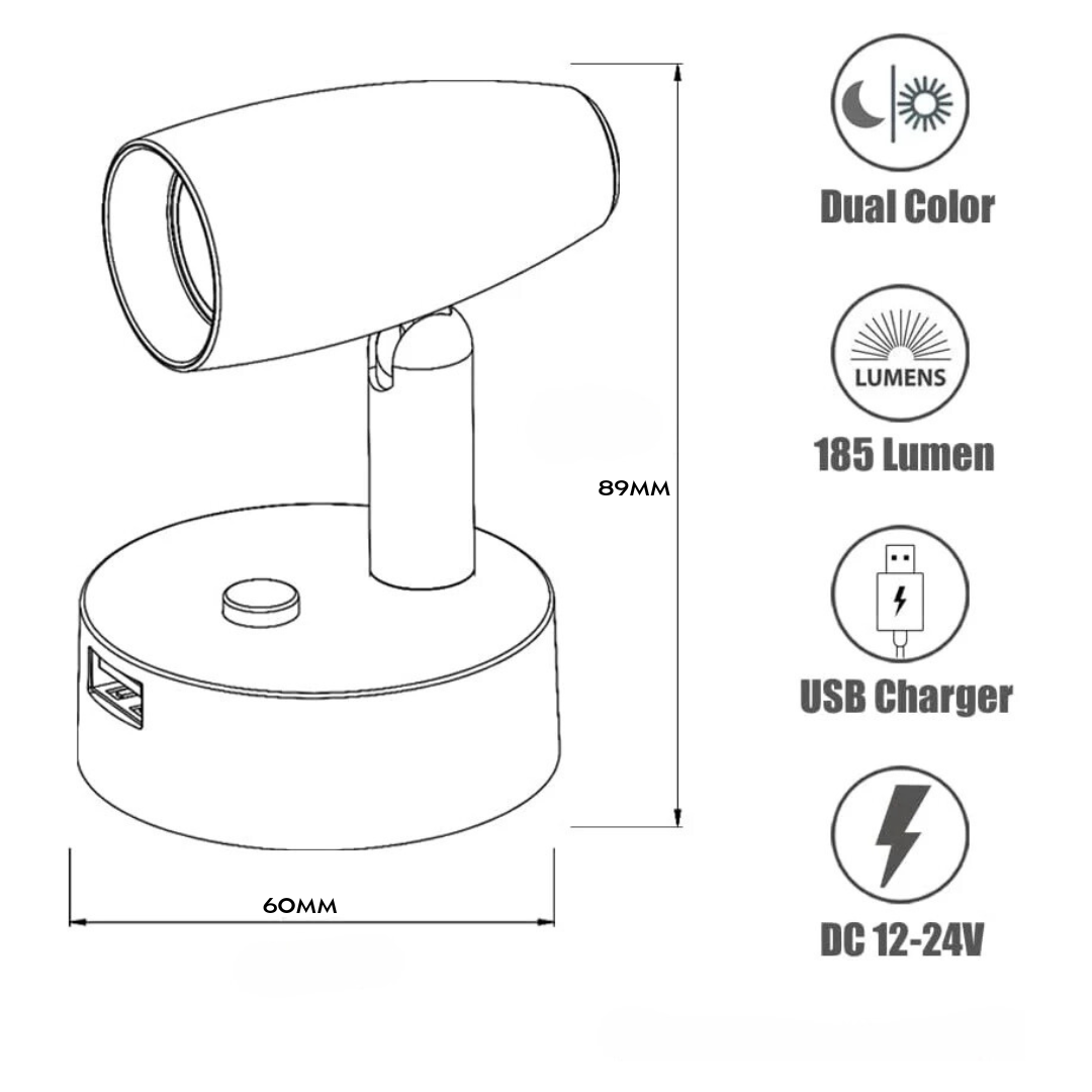 modern caravan reading spotlight in black finish