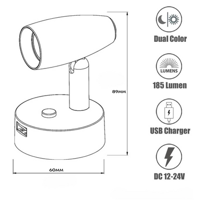 modern caravan reading spotlight in black finish
