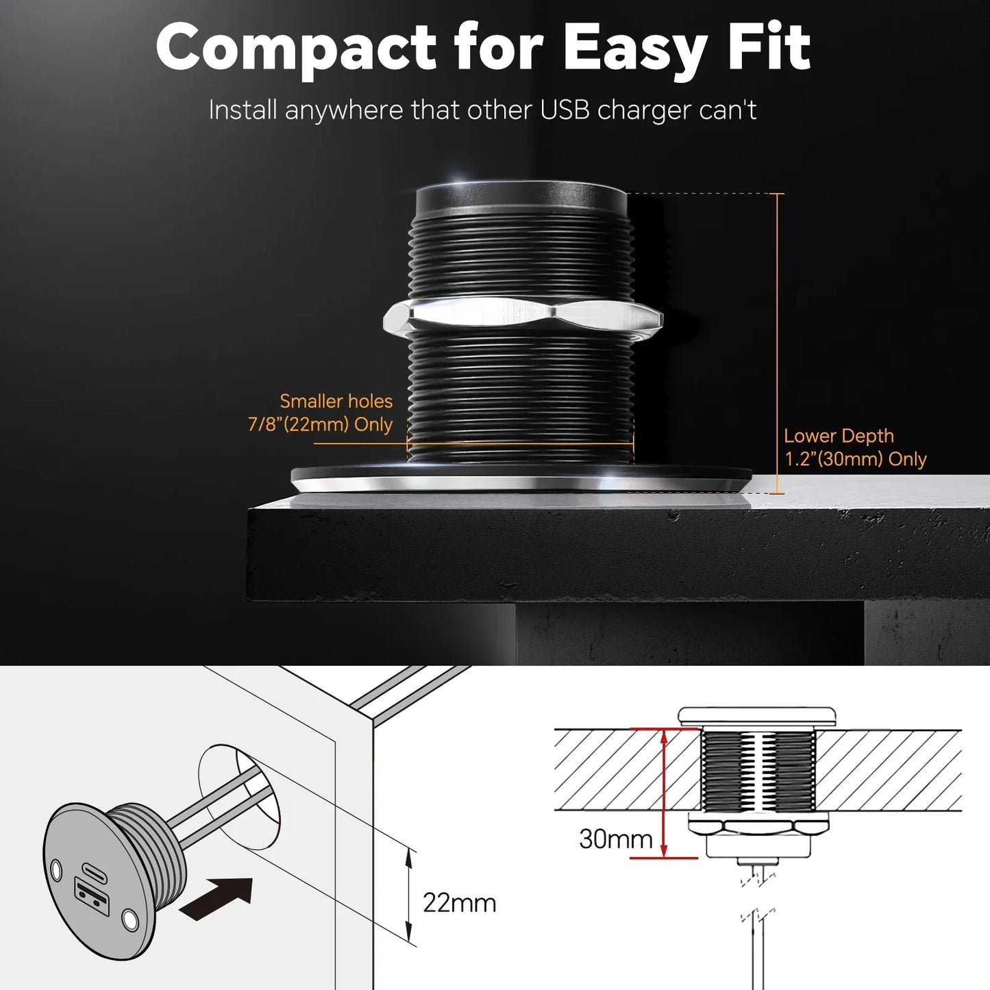 large recessed usb charger for van conversions