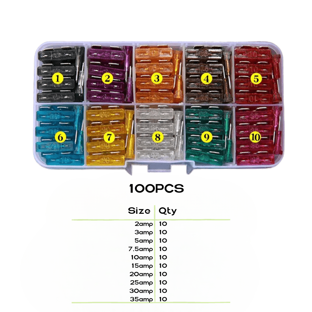 automotive blade fuse pack with mixed amperages for campervan electrical repairs