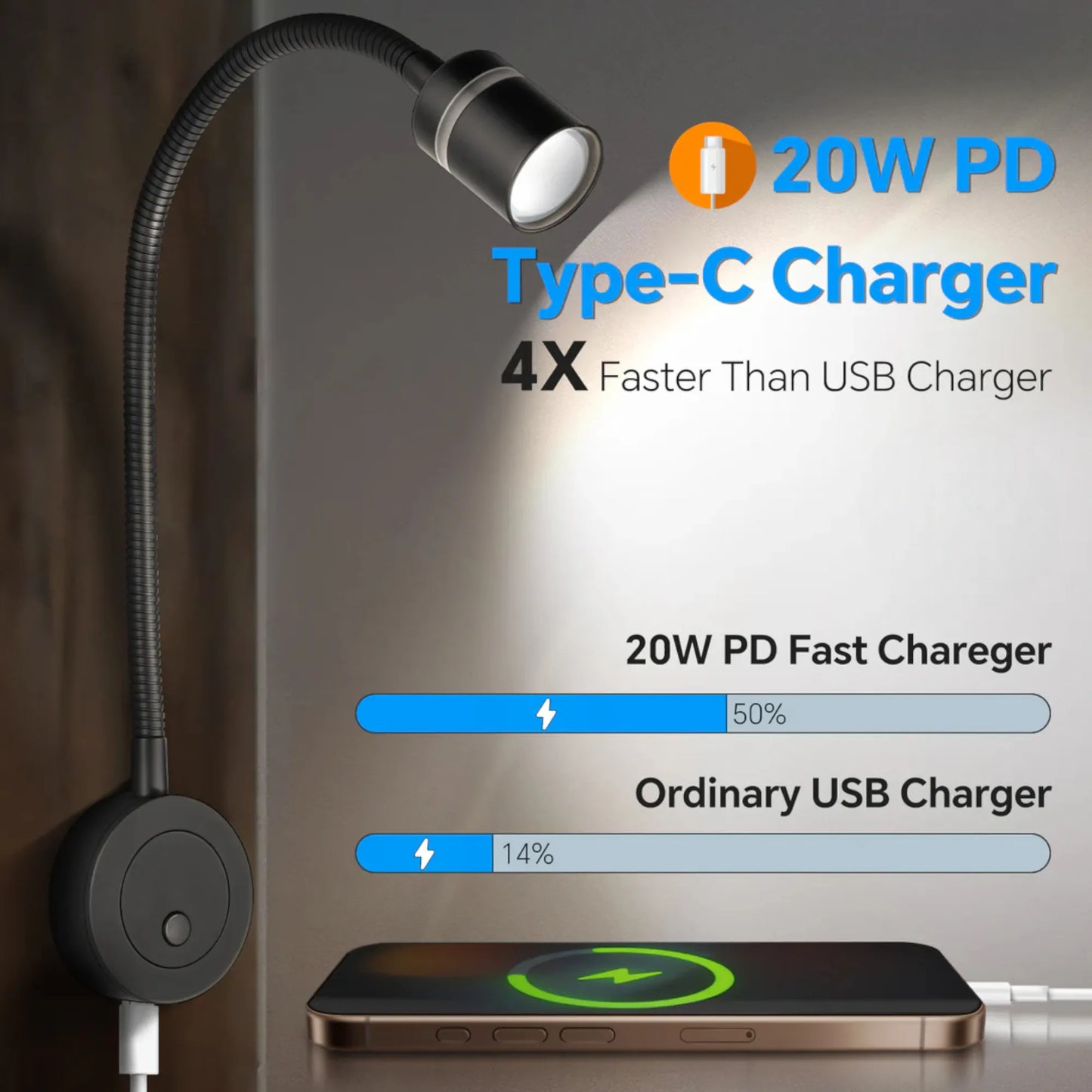 Caravan black Evo LED reading lamp with adjustable brightness