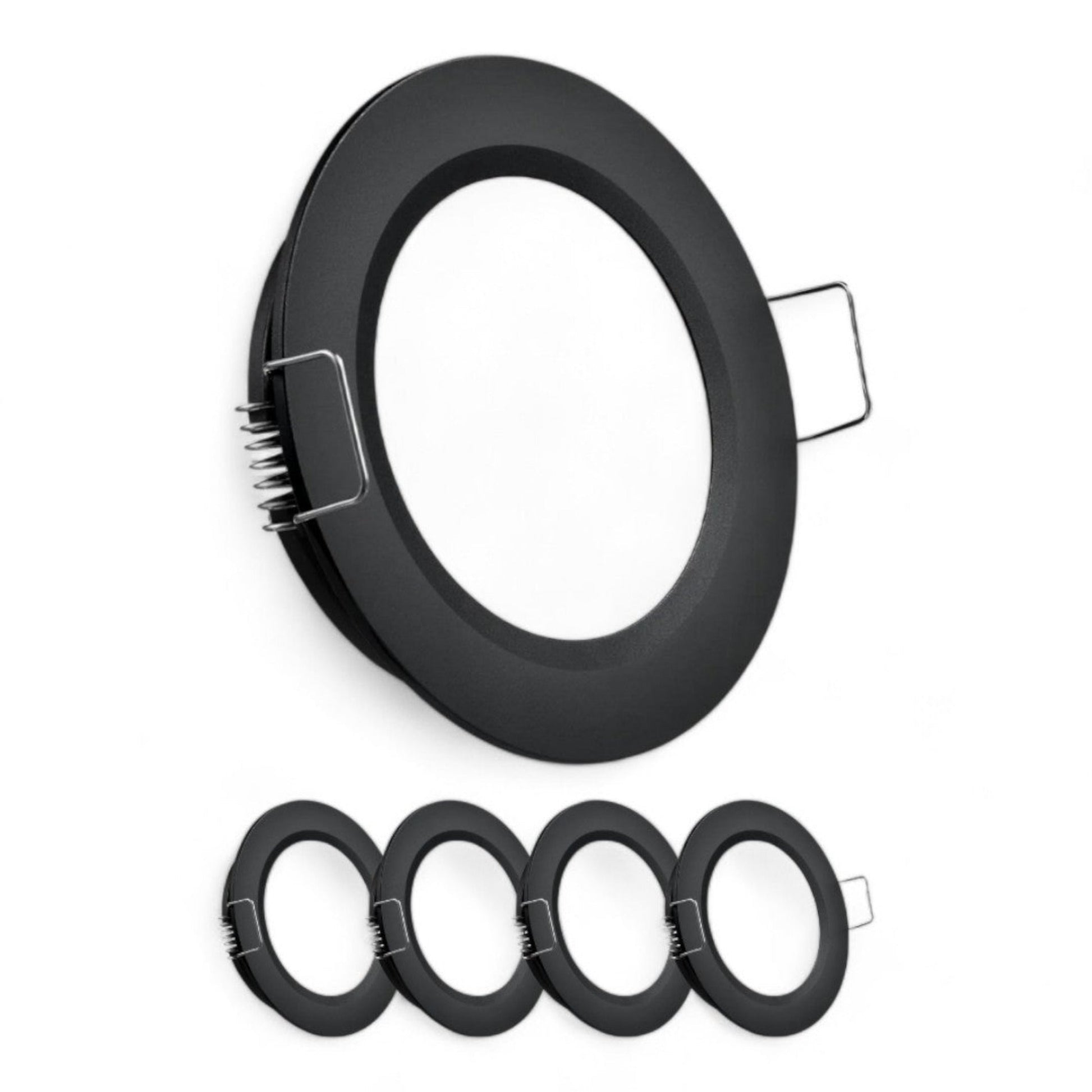 black 12v cool white downlights shown as a set of four