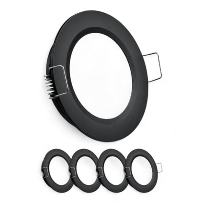 black 12v cool white downlights shown as a set of four