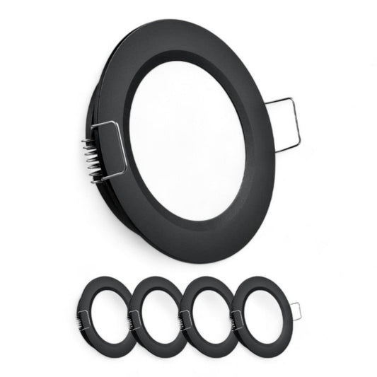 black 12v cool white downlights shown as a set of four