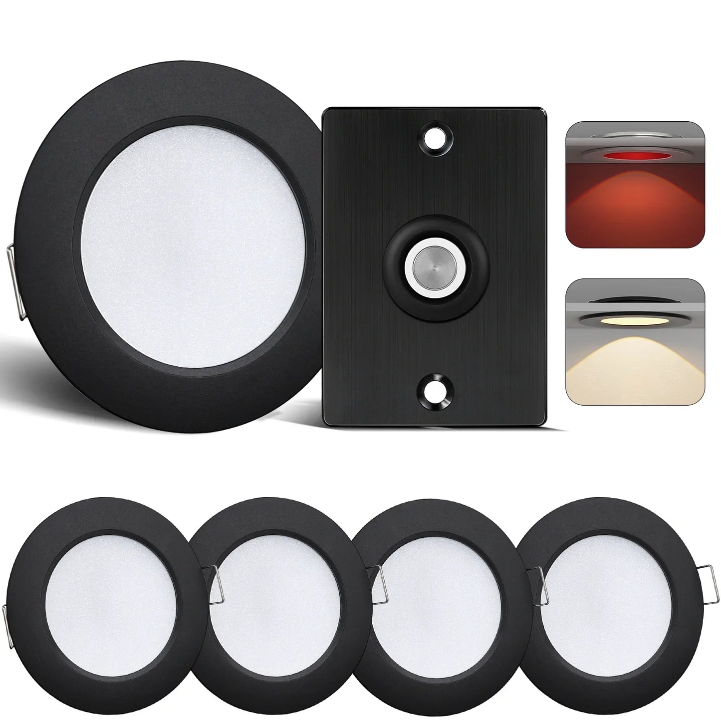 black warm white downlight kit shown as four-piece set