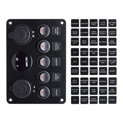 compact 5 way rocker switch panel with usb charging and 12v socket