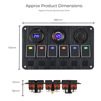 aluminum 6 way rocker switch panel for off grid 12v systems