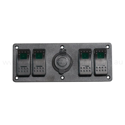 marine style 4 way switch panel with 12v socket and dual illumination for campervan installs