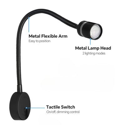 Black Evo reading light with USB-C for charging devices in campervans