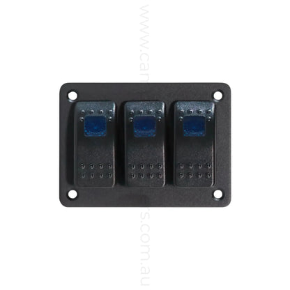 3 way on off rocker switch panel with single led light for caravan power control