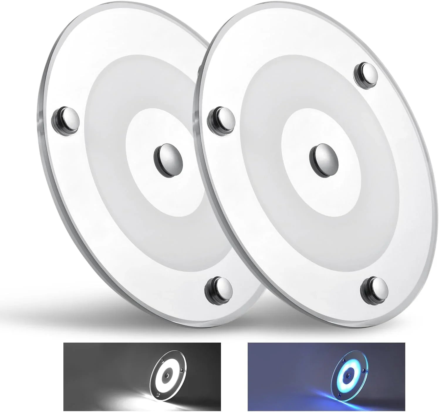 pair of cool white LED dome lights displayed
