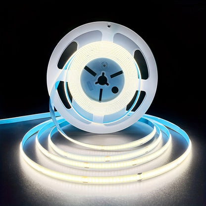 close-up of cool white dotless LED strip on bench