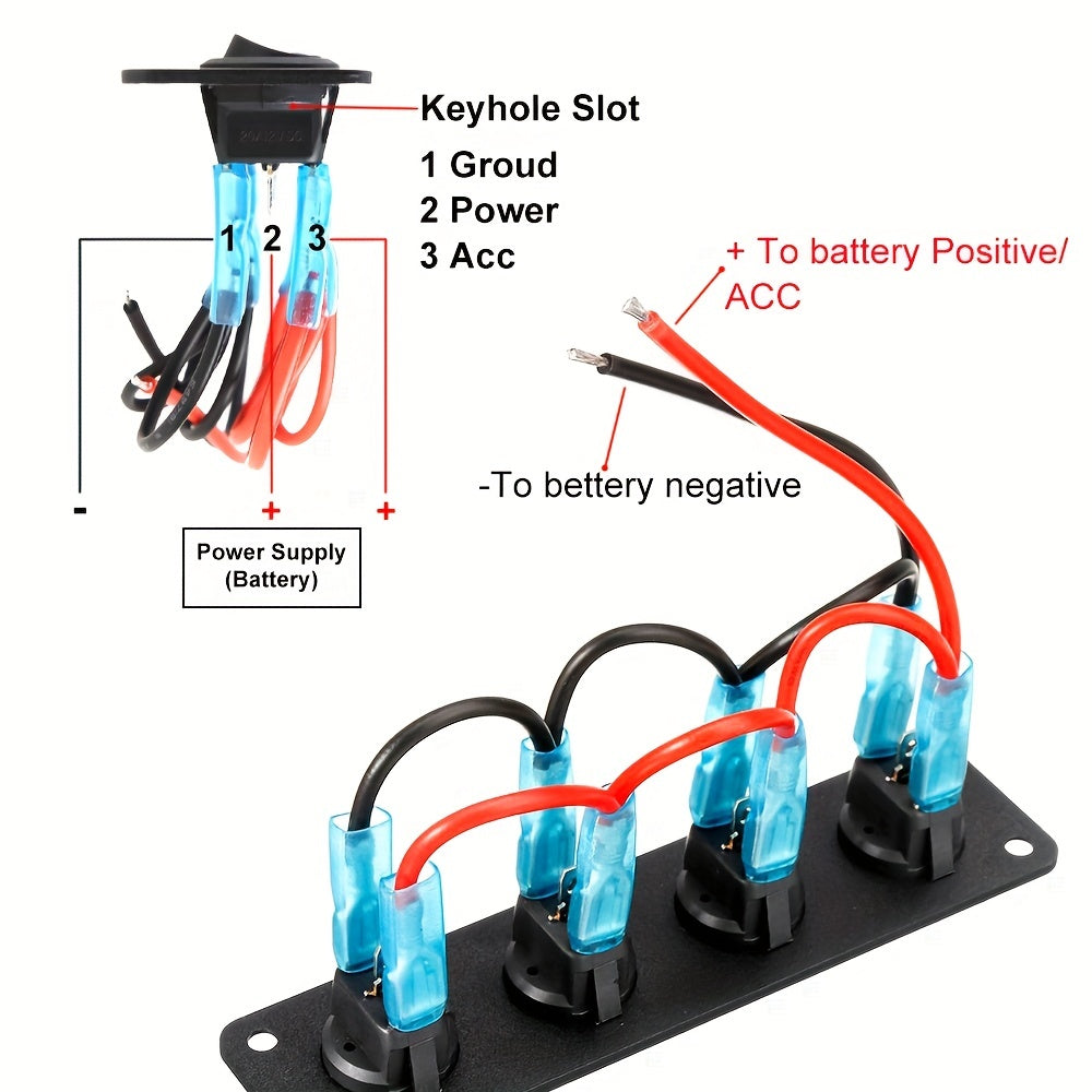 dual switch panel with blue led lights for campervans