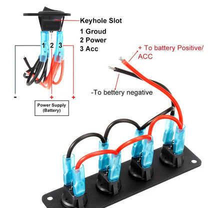 dual switch panel with blue led lights for campervans