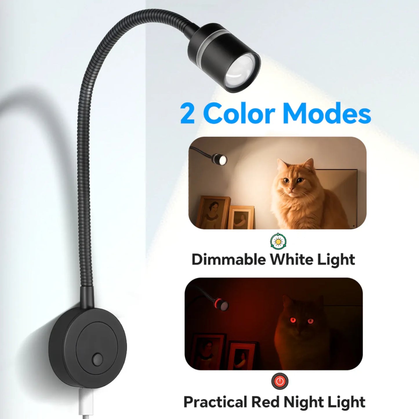Evo black dimmable LED reading light with integrated USB-C charging port