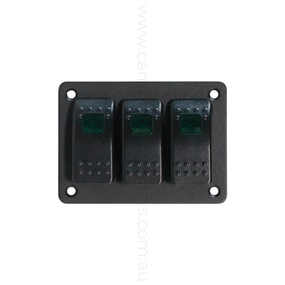 single led 3 way rocker switch panel for rv accessory control and clean dash layouts