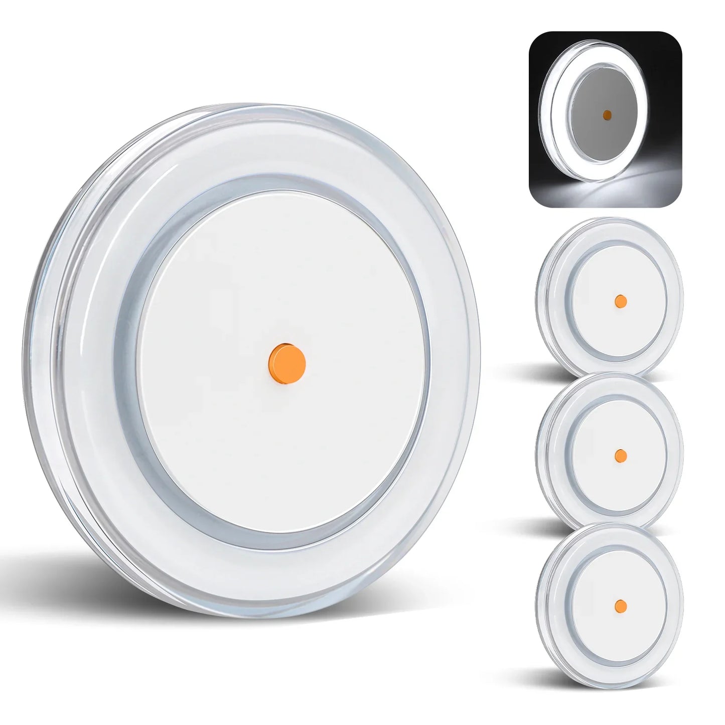 cool white low profile disc lights shown as a set of four
