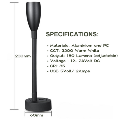 max style reading light with usb and dimming