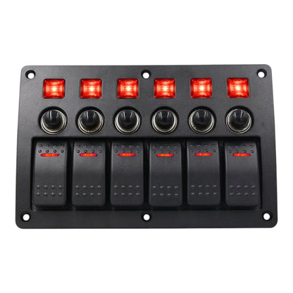 campervan switch panel with 6 rocker switches and red led lights