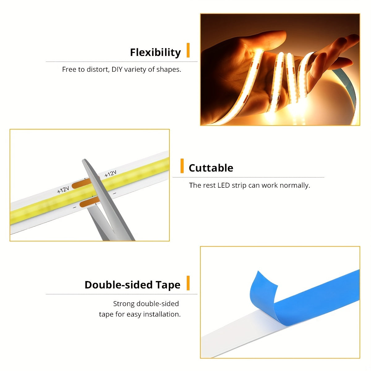 seamless warm white LED tape laid out for install