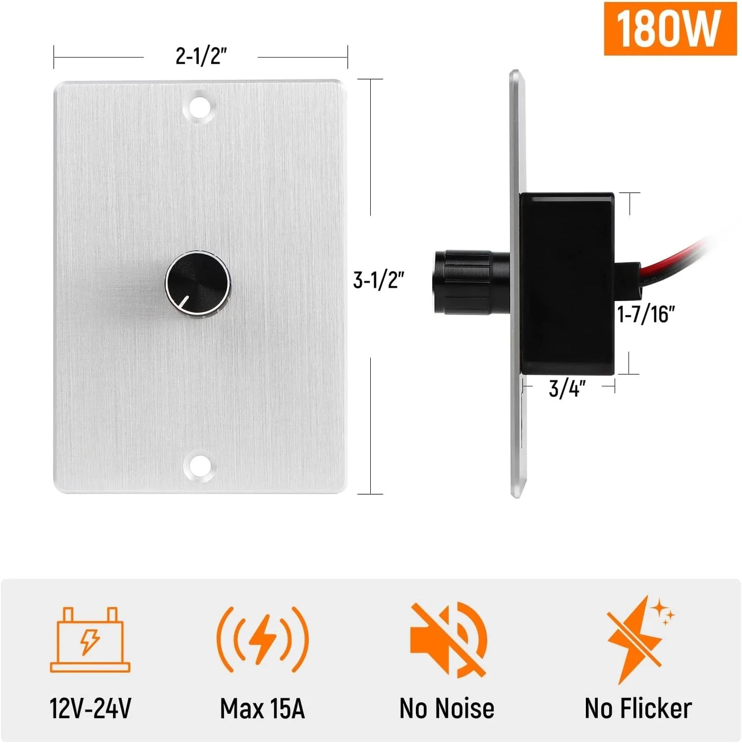 compact pwm dimmer switch in silver finish